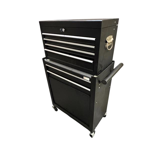 Rolling Steel Tool Chest Combo (Top Storage Box & Bottom Mobile Cabinet) - approx. 27in x 13in x 44i