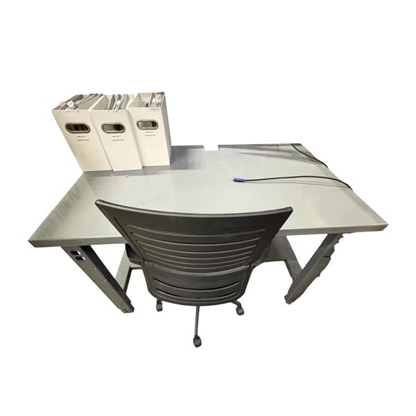 Uline Industrial Steel Table / Workbench & Office Chair (contents not included)