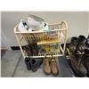 Image 4 : Assorted Work Safety Gear & Footwear Lot (Hard Hats, Steel-Toe Work Boots, Rattan Shelf & Accessorie