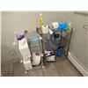 Image 2 : Wire Storage Racks & Cleaning Supplies Lot (Metal Shelving Units, Paper Towels, Cleaners & Trash Lin