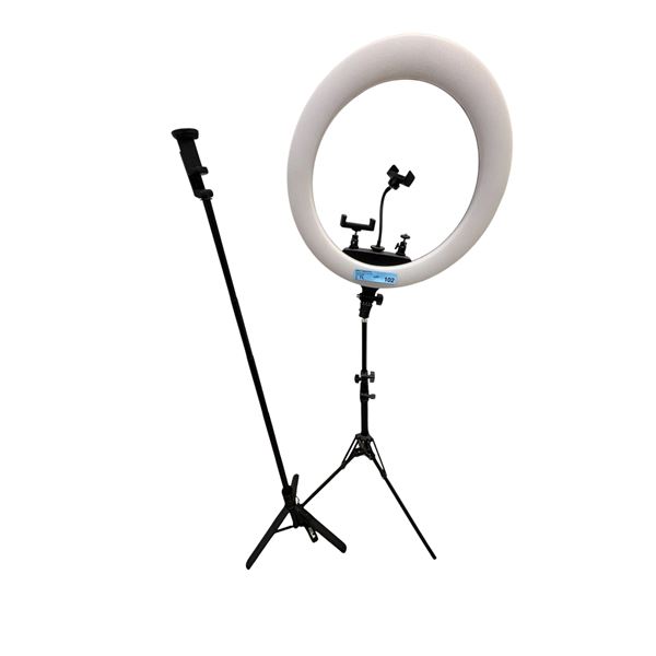 18" LED Ring Light Kit on Adjustable Tripod Stand with Dual Smartphone Mounts & Extension Pole (miss