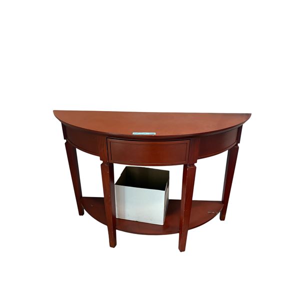Traditional Cherry-Finish Demilune Console Table with Single Drawer & Lower Shelf