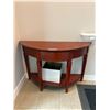 Image 2 : Traditional Cherry-Finish Demilune Console Table with Single Drawer & Lower Shelf