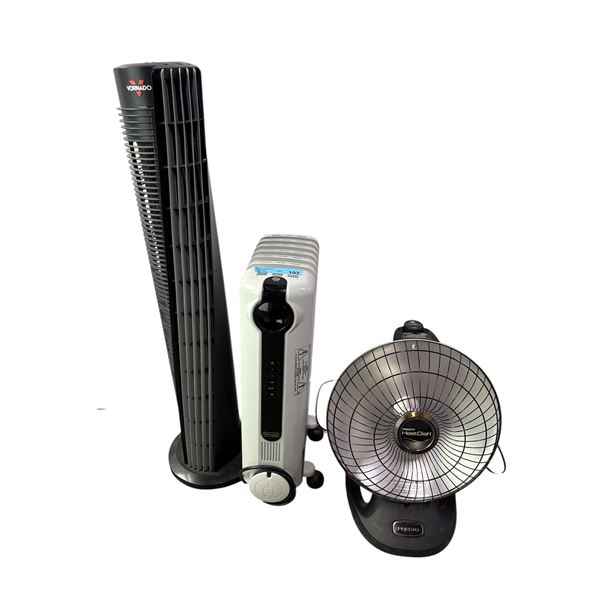 Vornado Tower Fan, De'Longhi Oil Radiator & Presto HeatDish Heater Lot