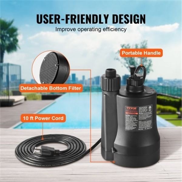 Brand New 1/3 HP Submersible Utility Water Pump – 2450 GPH, 30 ft Lift