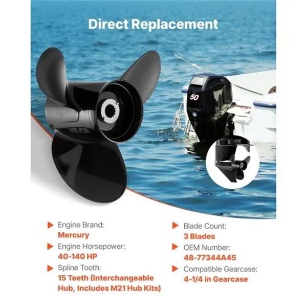 Brand New 13-1/4 × 17-Inch 3-Blade Aluminum Outboard Propeller for Mercury 40–140 HP