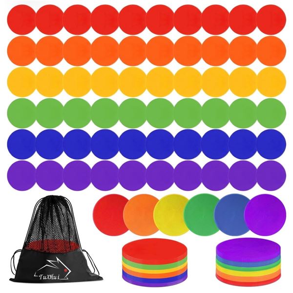 Brand New 60-Piece Non-Slip Poly Spot Markers with Storage Bag – Multicolour