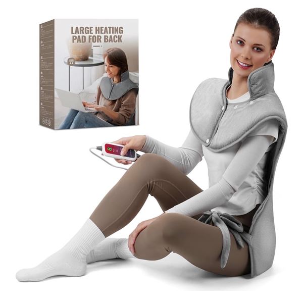 Brand New Qfun Extra-Large Electric Heating Pad for Neck, Shoulders & Back – Deep Grey