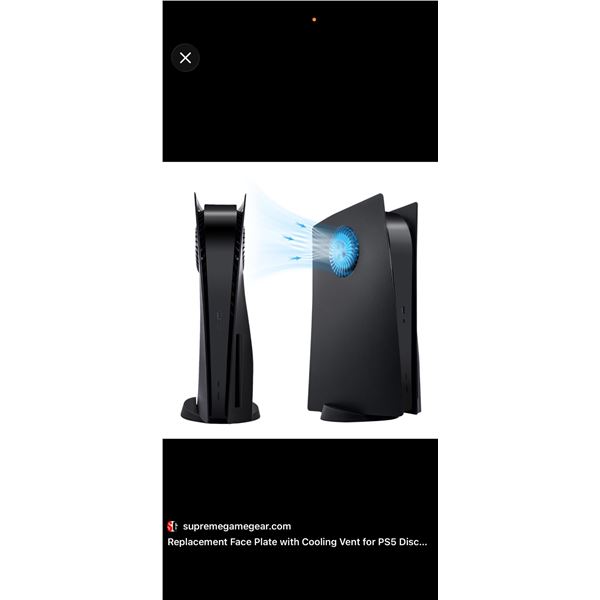Black Replacement Face Plate with Cooling Vent for PS5 Disc