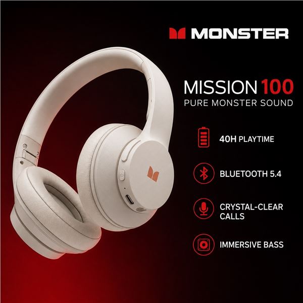 Brand New – Monster Mission 100 Bluetooth 5.4 Wireless Over-Ear Headphones
