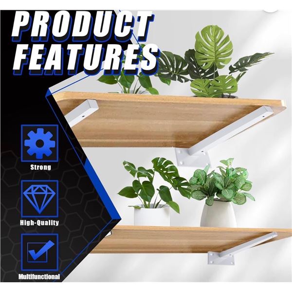 Brand New 4-Pack 10-Inch Heavy-Duty White Shelf Brackets with Mounting Hardware