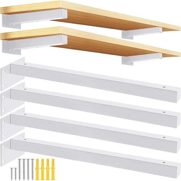 Brand New 12-Inch White Floating Shelf Brackets – 4-Pack with Mounting Hardware