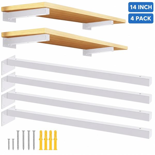 Brand New 14-Inch White Floating Shelf Brackets – 4-Pack with Mounting Hardware