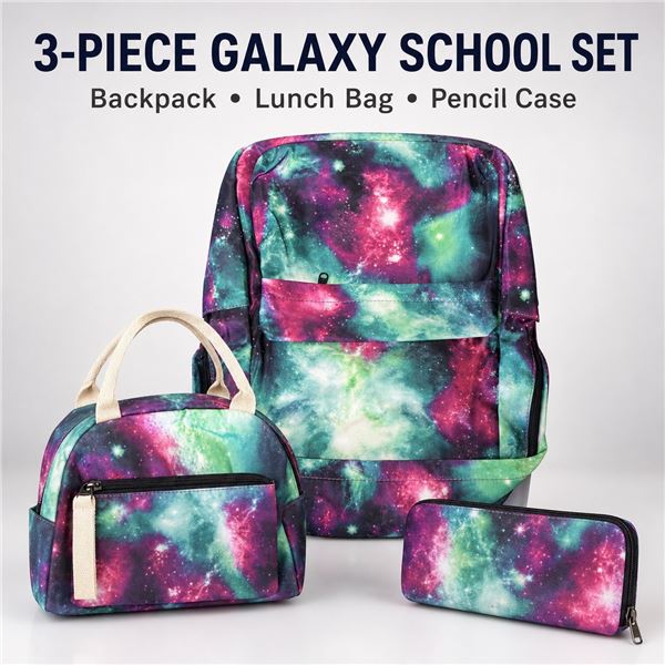 Brand New 3-Piece Galaxy Backpack Set – Backpack, Lunch Bag & Pencil Case
