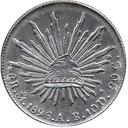 1896 Mo AB MEXICO SILVER 8 REALES-NICE UNC