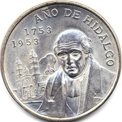 1953 Mo MEXICO SILVER CINCO PESOS-CH BU+