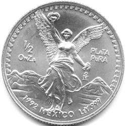 CHOICE 1992 MEXICO SILVER 1/2oz ONZA-CH BU+ .999 SILVER