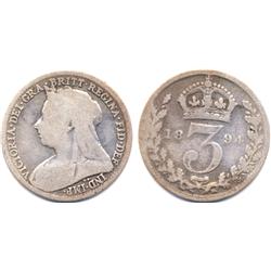 1894 GREAT BRITIAN SILVER 3 PENCE-CIRC