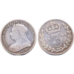 1893 GREAT BRITIAN SILVER 3 PENCE-CIRC