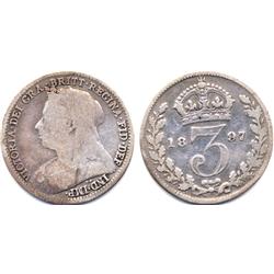 1897 GREAT BRITIAN SILVER 3 PENCE-CIRC