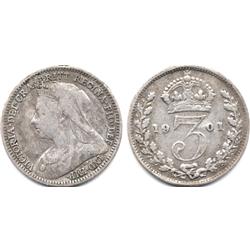1901 GREAT BRITIAN SILVER 3 PENCE-CIRC
