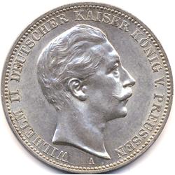 CHOICE 1912A SILVER PRUSSIA 3 MARKS-BU