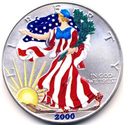 (10) VARIOUS DATES COLORIZED SILVER EAGLE-CH BU+