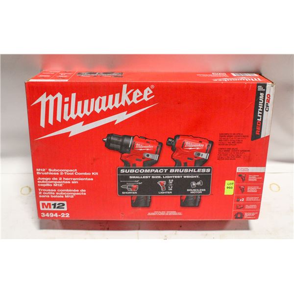 MILWAUKEE M12 SUBCOMPACT BRUSHLESS 2-TOOL COMBO