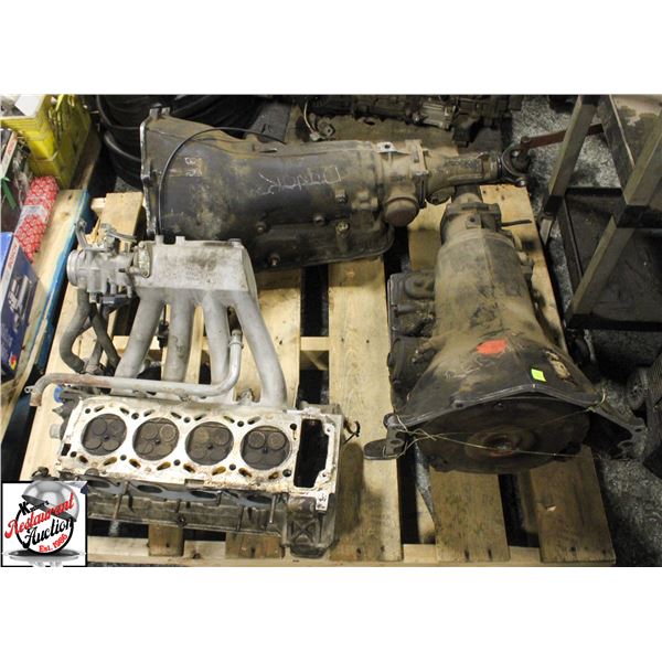 PALLET OF 2 UNKNOWN TRANSMISSIONS & 85-89 SAAB 900