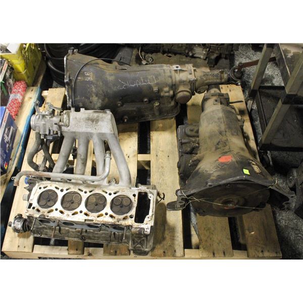 PALLET OF 2 UNKNOWN TRANSMISSIONS & 85-89 SAAB 900