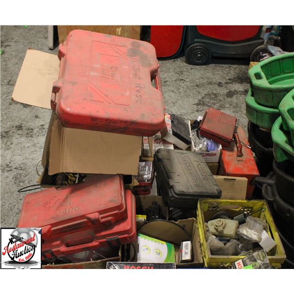PALLET OF INCOMPLETE TOOL SETS & CAR PARTS