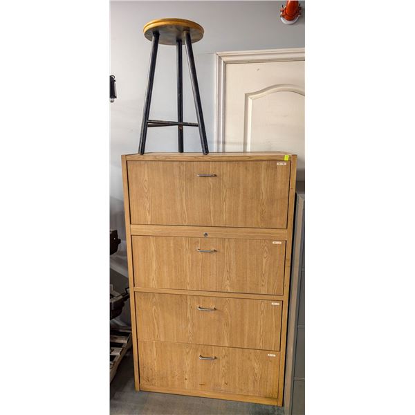 WOODEN 4 DRAWER LATERAL FILING CABINET W/ WOODEN