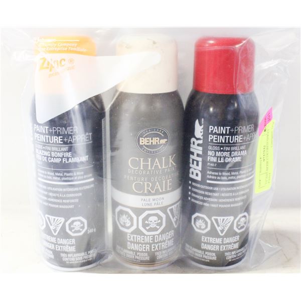 3 CANS BEHR COLORED SPRAY PAINT