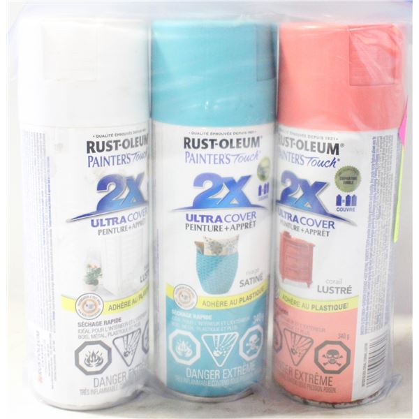 3 CANS RUST-OLEUM COLORED SPRAY PAINT