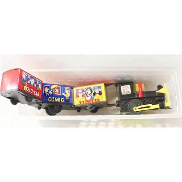 VTG 70'S LITHOGRAPHED TIN TRAIN ZIGZAG COMIC