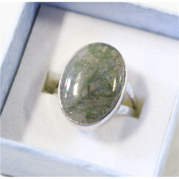 STERLING SILVER MOSS AGATE RING SZ 6