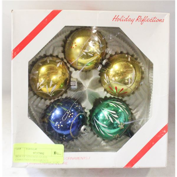 BOX OF VINTAGE GLASS CHRISTMAS ORNAMENTS