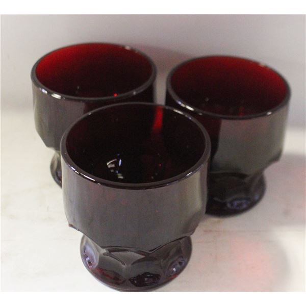 3 ANCHOR HOCKING ROYAL RUBY GEORGIAN GLASSES
