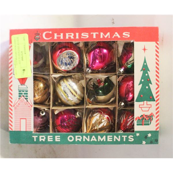 BOX OF VINTAGE GLASS CHRISTMAS ORNAMENTS