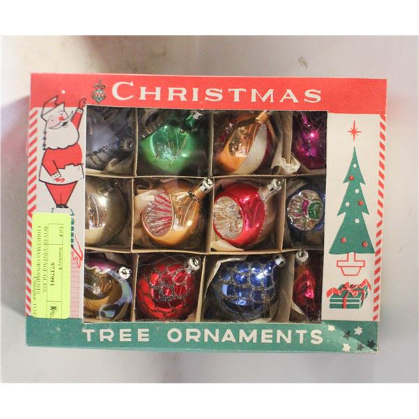 BOX OF VINTAGE GLASS CHRISTMAS ORNAMENTS