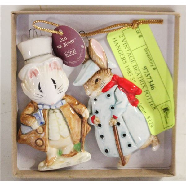 2 VINTAGE BEATRIX POTTER HANGERS 1983 3"