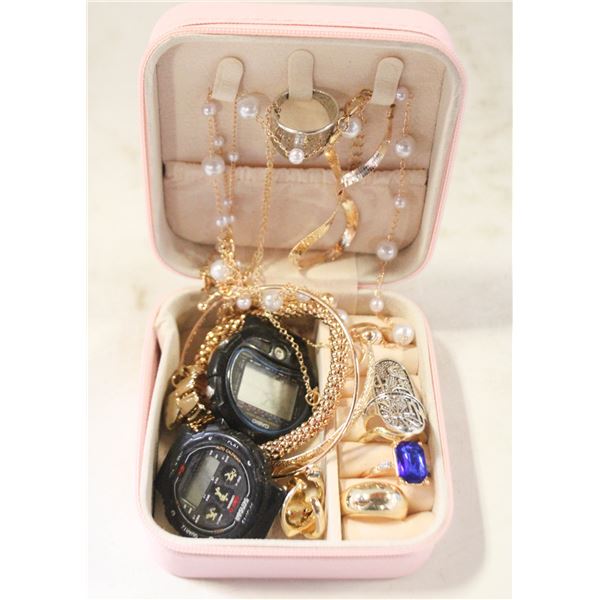 TRAVELING JEWELRY BOX FULL OF JEWELRY