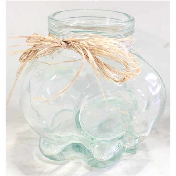GREEN GLASS ELEPHANT SHAPE JAR