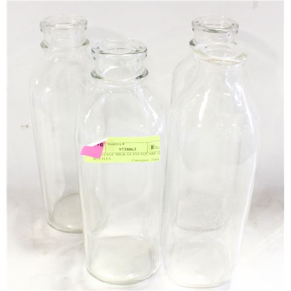 4 VINTAGE MILK GLASS SQUARE QT BOTTLES