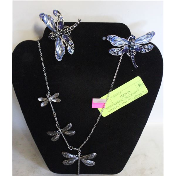 NEW CRYSTAL  DRAGONFLY NECKLACE AND  2PCS BROOCH