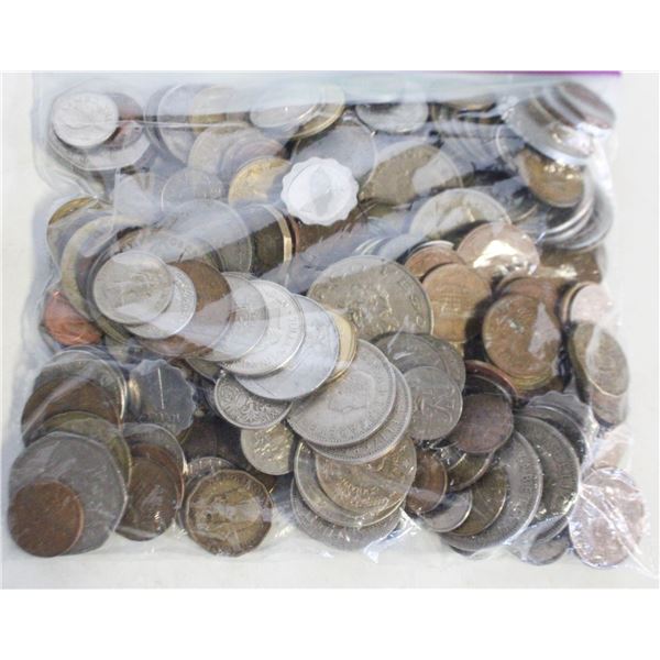 2.5 LBS WEIGHT OF VARIOUS WORLD COINS LOT IN BAG