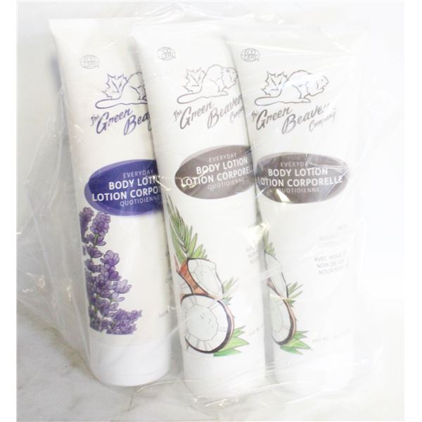 LOT OF 3 GREEN BEAVER BODY LOTION