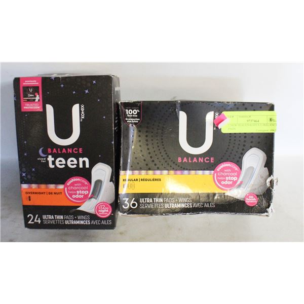 2 NEW SEALED KOTEX U-BALANCE PADS