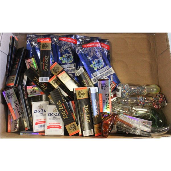 FLAT OF NEW ROLLING PAPER PKS + GLASS PIPES