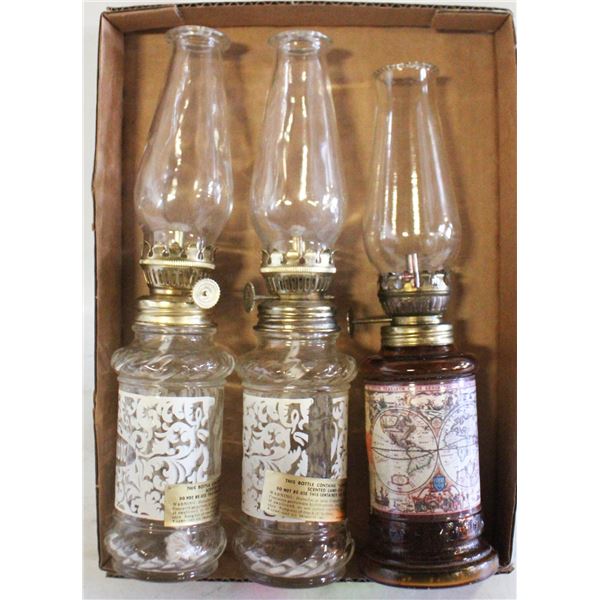 3 VINTAGE OIL LAMPS 10" HIGH